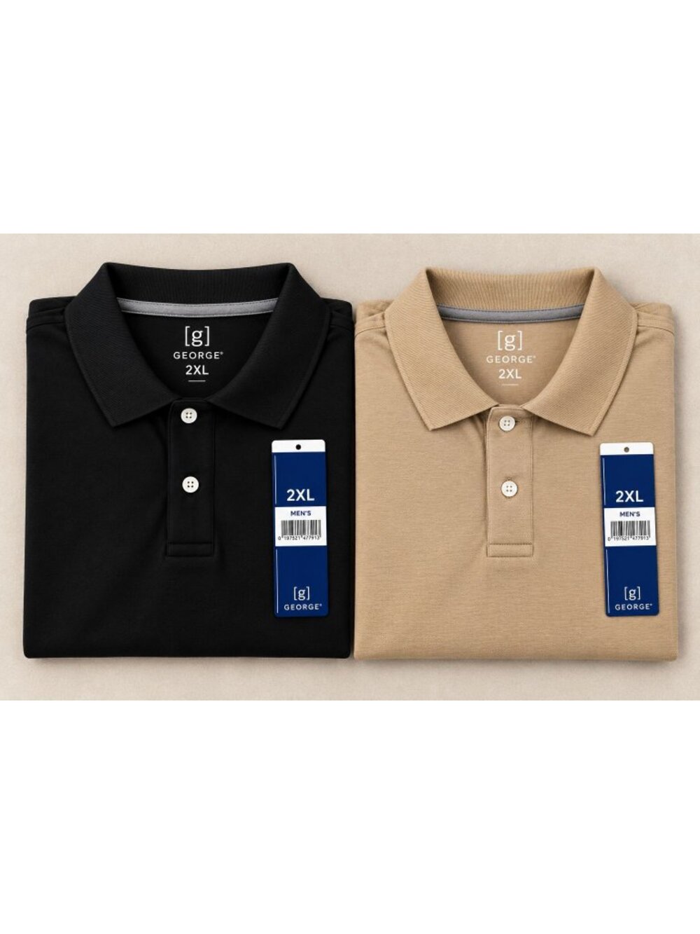 George Short Sleeve Pique Polo Shirts Men’s Size 2XL 2-Pack NWT - Black & Tan